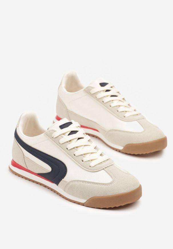 Renee - Beżowo-Szare Basicowe Sneakersy Ellimira. Okazja: na co dzień. Kolor: beżowy. Materiał: jeans