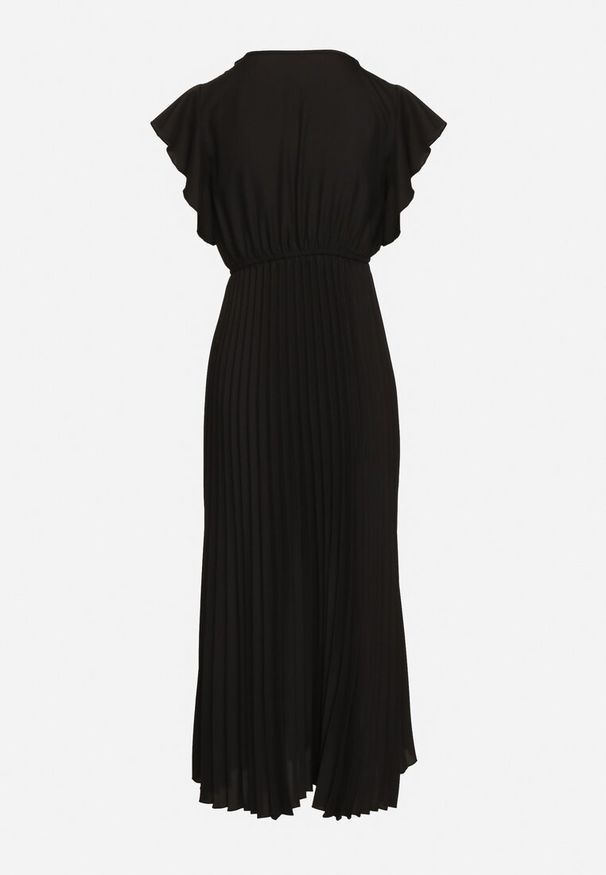 Born2be - Czarna Plisowana Sukienka Maxi Rozkloszowana z Luźnymi Rękawkami Serahpine. Okazja: na co dzień, na spacer, na imprezę. Kolor: czarny. Długość rękawa: krótki rękaw. Typ sukienki: proste. Styl: casual. Długość: maxi
