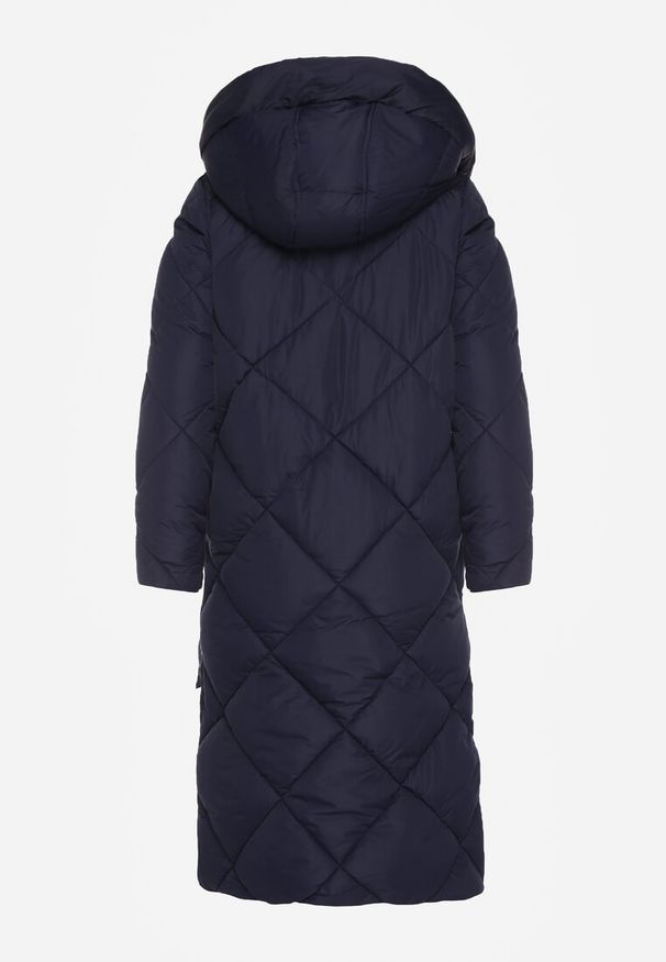 Born2be - Granatowa Kurtka Płaszcz z Geometrycznym Pikowaniem Johnatta. Kolor: niebieski. Wzór: geometria