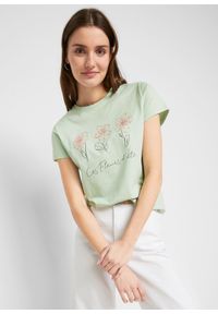 bonprix - T-shirt basic z nadrukiem (2 szt.). Kolor: zielony. Wzór: nadruk