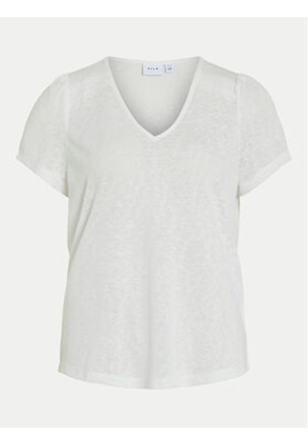 Vila T-Shirt Amer 14093441 Biały Regular Fit. Kolor: biały. Materiał: wiskoza, syntetyk