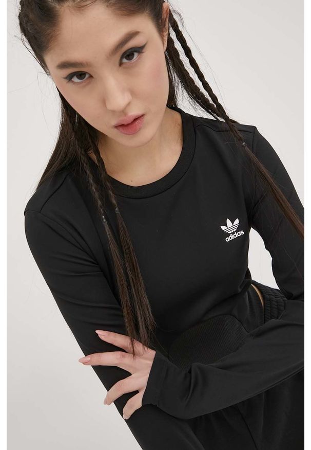 adidas Originals longsleeve Always Original damski kolor czarny. Kolor: czarny. Materiał: dzianina, materiał. Długość rękawa: długi rękaw. Wzór: gładki