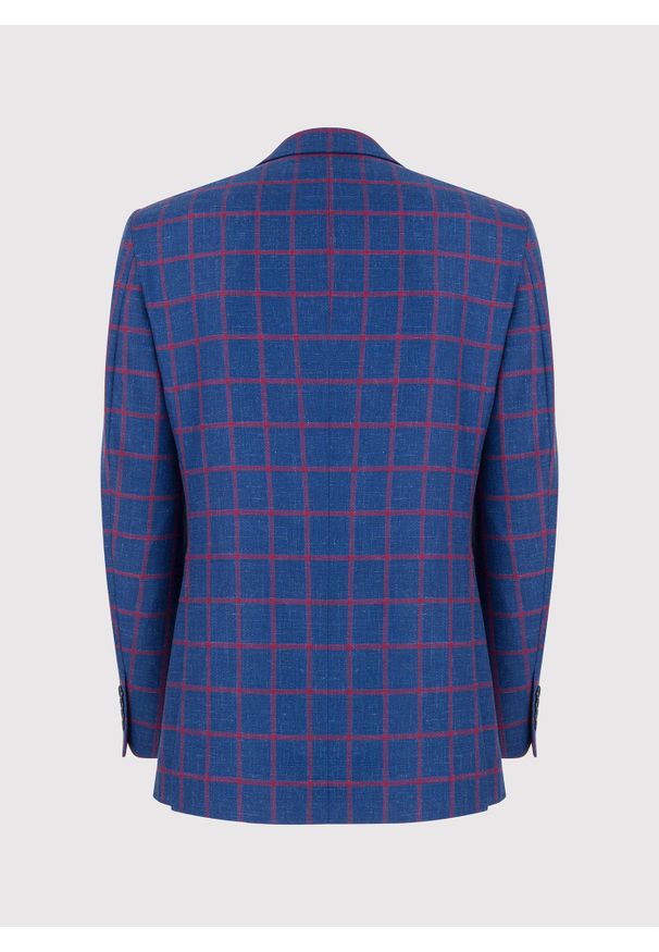 Pako Lorente - PAKO LORENTE – Granatowa marynarka w czerwoną kratę. Kolor: wielokolorowy, niebieski, czerwony. Materiał: wełna, jedwab, len