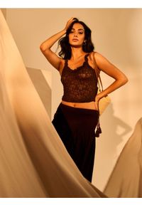 Sinsay - Bawełniana spódnica midi z marszczeniem i ozdobnymi chwostami - brązowy. Kolor: brązowy. Materiał: bawełna #1