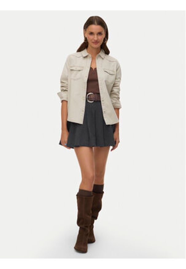 Vero Moda Koszula jeansowa Maria 10277523 Beżowy Slim Fit. Kolor: beżowy. Materiał: bawełna