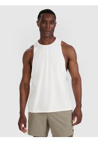4f - 4F Tank top treningowy szybkoschnący męski - biały XL. Kolor: biały. Materiał: dzianina, materiał, syntetyk, włókno, elastan. Wzór: ze splotem. Sport: fitness