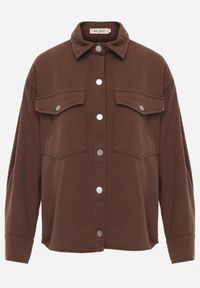Born2be - Brązowa Bawełniana Kurtka Jeansowa o Koszulowym Kroju na Napy Yrelola. Okazja: na co dzień, do pracy. Kolor: brązowy. Materiał: jeans, bawełna. Długość: długie. Styl: casual, klasyczny #2