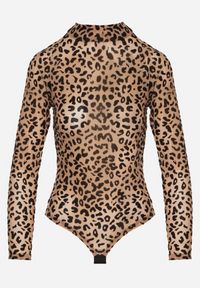 Born2be - Beżowe Body w Panterkę z Domieszką Wiskozy z Długim Rękawem i Stójką Eclana. Typ kołnierza: kołnierzyk stójkowy. Kolor: beżowy. Materiał: wiskoza. Długość rękawa: długi rękaw. Długość: długie. Wzór: motyw zwierzęcy. Styl: elegancki #4