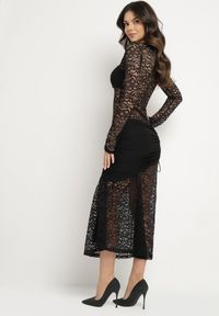 Born2be - Czarna Koktajlowa Sukienka Koronkowa z Usztywnionymi Miseczkami i Marszczeniami Temias. Kolor: czarny. Materiał: koronka. Długość rękawa: długi rękaw. Wzór: koronka. Styl: wizytowy #5
