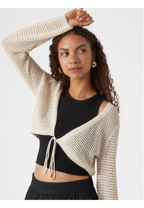 Vero Moda Kardigan Madera 10300292 Beżowy Regular Fit. Kolor: beżowy. Materiał: bawełna, syntetyk