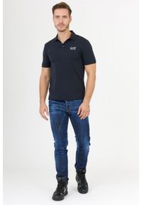 EA7 Emporio Armani - EA7 Ciemnogranatowa męska koszulka polo ze srebrnym logo, Rozmiar XL. Typ kołnierza: polo. Kolor: niebieski #2