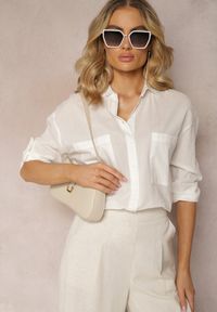 Renee - Biała Klasyczna Koszula z Bawełny z Kieszonkami Jaela. Okazja: na co dzień. Kolor: biały. Materiał: bawełna. Styl: klasyczny #4