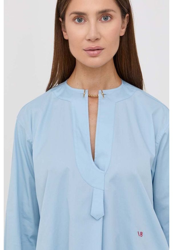 VICTORIA BECKHAM - Victoria Beckham bluzka bawełniana damska gładka. Kolor: niebieski. Materiał: bawełna. Długość rękawa: długi rękaw. Długość: długie. Wzór: gładki