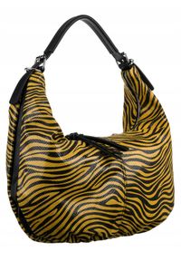 BESTINI - Miękka torebka Bestini zebra żółta 20098. Kolor: żółty. Wzór: motyw zwierzęcy. Materiał: skórzane, lakierowane