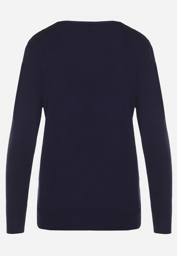 Born2be - Granatowy Sweter w Klasycznym Stylu Irimarie. Okazja: na co dzień. Kolor: niebieski. Materiał: jeans. Styl: klasyczny