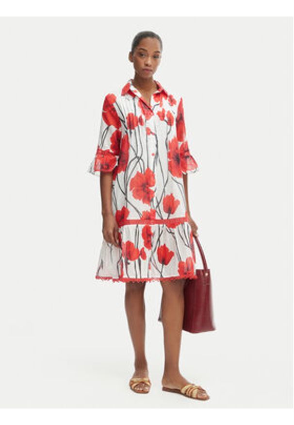 Iconique Sukienka letnia IC26-087 Czerwony Regular Fit. Kolor: czerwony. Materiał: bawełna. Sezon: lato