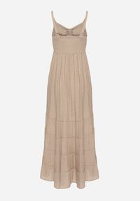 Born2be - Beżowa Sukienka z Bawełną na Regulowanych Ramiączkach z Elastyczną Gumką na Plecach Tinathias. Okazja: na co dzień, na spacer. Kolor: beżowy. Materiał: bawełna. Długość rękawa: na ramiączkach. Sezon: lato. Typ sukienki: proste. Styl: klasyczny, casual #3