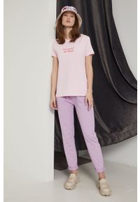 medicine - Medicine spodnie damskie kolor fioletowy gładkie. Kolor: fioletowy. Materiał: dzianina. Wzór: gładki
