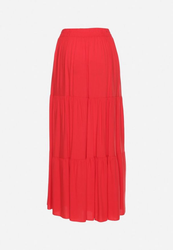 Born2be - Czerwona Wiskozowa Spódnica Maxi Rozkloszowana z Paskami Saosa. Okazja: na co dzień. Kolor: czerwony. Materiał: wiskoza. Wzór: paski. Styl: casual, klasyczny
