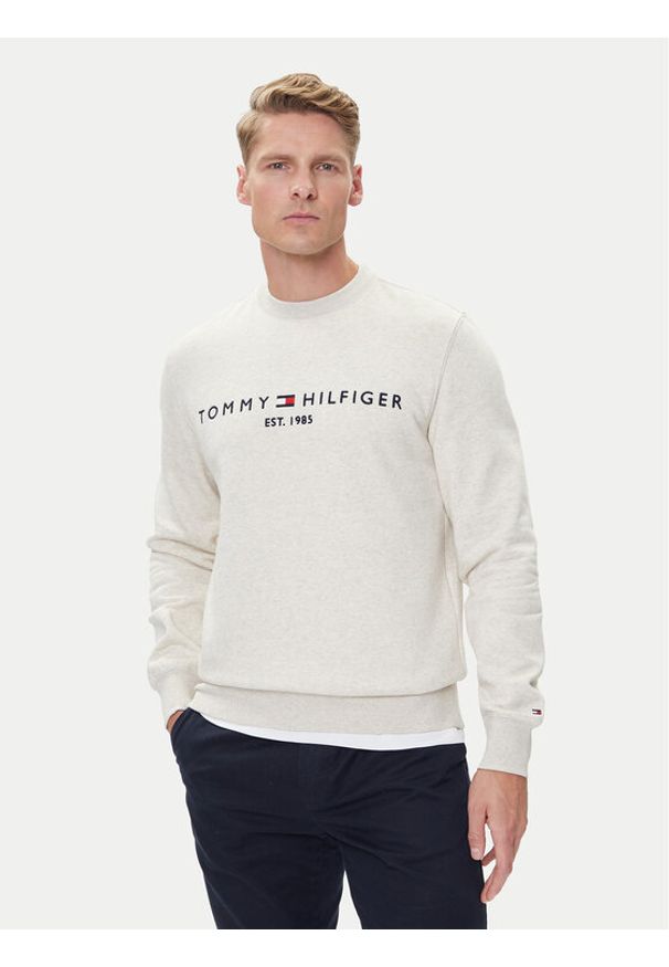 TOMMY HILFIGER - Tommy Hilfiger Bluza Logo MW0MW11596 Beżowy Regular Fit. Kolor: beżowy. Materiał: bawełna