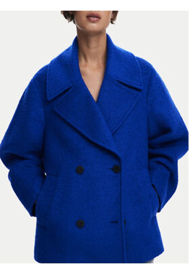 Desigual Płaszcz wełniany Shortcolor 25WWEW11 Niebieski Regular Fit. Kolor: niebieski. Materiał: wiskoza, wełna