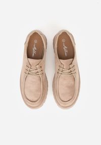 Renee - Ciemnobeżowe Półbuty Mokasyny w Stylu Boat Shoes ze Sznurowaniem Balmitar. Kolor: beżowy. Materiał: jeans #2