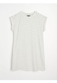 Sinsay - Bawełniana sukienka mini w paski z krótkim rękawem - wielobarwny. Materiał: bawełna. Długość rękawa: krótki rękaw. Wzór: paski. Długość: mini