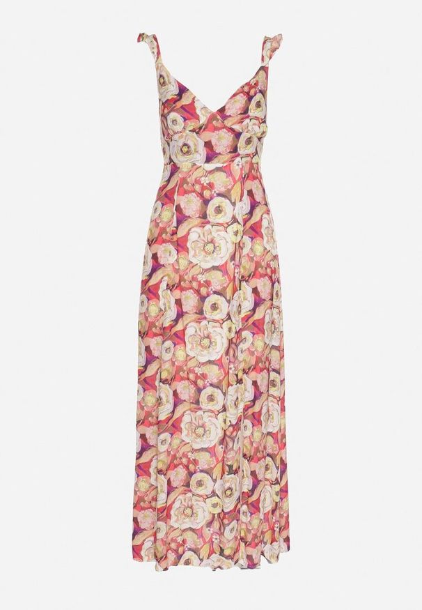 Born2be - Czerwona Rozkloszowana Sukienka z Wiskozy w Kwiatowym Wzór Redeelle. Okazja: na co dzień. Kolor: czerwony. Materiał: wiskoza. Wzór: kwiaty. Typ sukienki: rozkloszowane. Styl: casual, elegancki