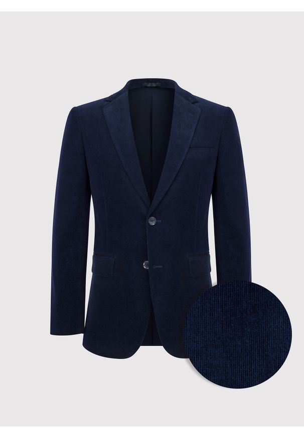 Pako Lorente - PAKO LORENTE - Granatowa sztruksowa marynarka męska. Okazja: na co dzień. Kolor: brązowy, niebieski. Materiał: sztruks. Styl: casual