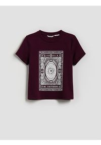 Reserved - Bawełniany t-shirt z nadrukiem - bordowy. Kolor: czerwony. Materiał: bawełna. Wzór: nadruk #1