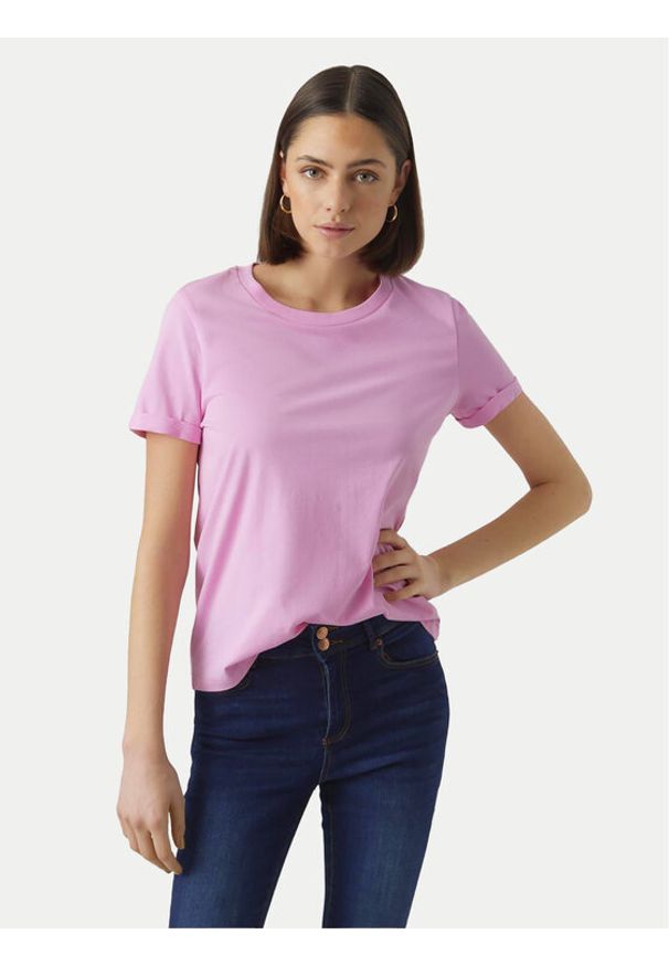 Vero Moda T-Shirt Paula 10243889 Różowy Regular Fit. Kolor: różowy. Materiał: bawełna