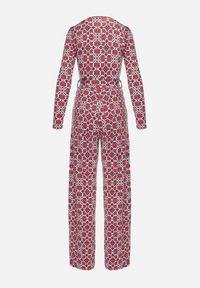 Born2be - Czerwono-Biały Wzorzysty Kombinezon z Długim Rękawem i Szerokimi Spodniami z Wiązaniem w Pasie Vilati. Kolor: niebieski. Długość rękawa: długi rękaw. Długość: długie. Wzór: geometria. Styl: elegancki #2