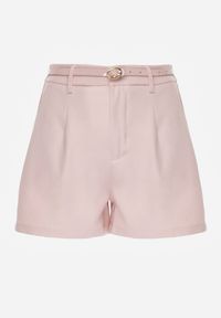 Renee - Różowe Szorty High Waist w Eleganckim Stylu z Cienkim Paskiem ze Sprzączką Rissarie. Stan: podwyższony. Kolor: różowy. Sezon: lato. Styl: elegancki #4