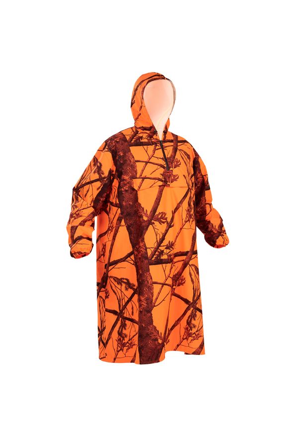 SOLOGNAC - Poncho myśliwskie wodoodporne Solognac 500 camo fluo. Kolor: pomarańczowy. Materiał: poliamid, materiał, poliester