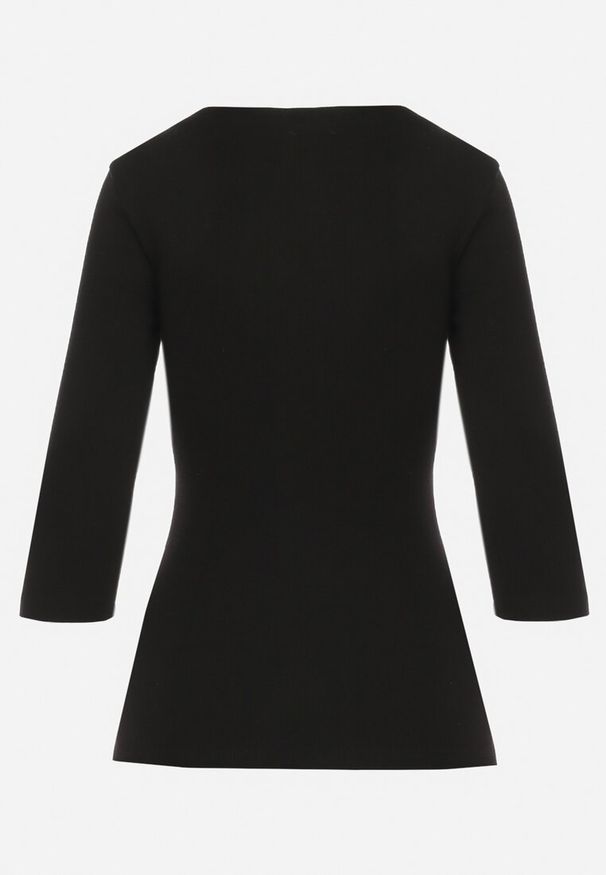 Born2be - Czarna Bawełniana Bluzka z Prążkowanej Dzianiny Zapinana na Suwak przy Dekolcie Hlavaria. Kolor: czarny. Materiał: prążkowany, bawełna, dzianina