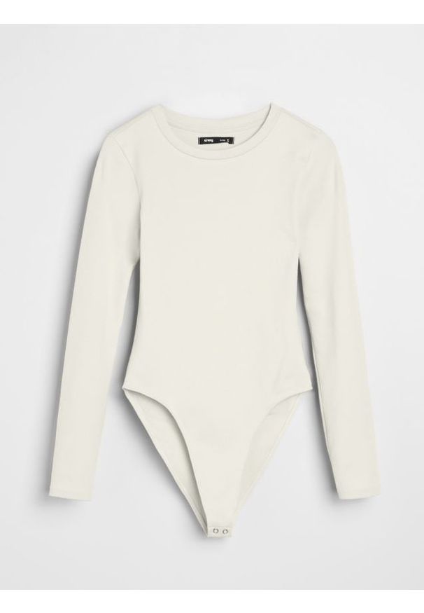 Sinsay - Body z długimi rękawami - kremowy. Kolor: kremowy. Długość rękawa: długi rękaw. Długość: długie
