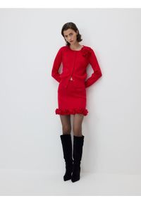 Reserved - Spódnica z ozdobną aplikacją - czerwony. Kolor: czerwony. Materiał: dzianina, wiskoza. Wzór: aplikacja #1