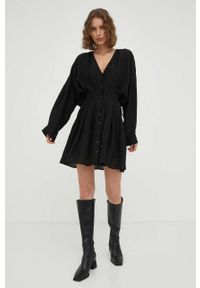 Samsoe & Samsoe - Samsoe Samsoe sukienka kolor czarny mini rozkloszowana. Kolor: czarny. Materiał: tkanina, jedwab, materiał, lyocell. Długość rękawa: długi rękaw. Typ sukienki: rozkloszowane. Długość: mini #4