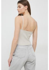 Calvin Klein Jeans top damski kolor beżowy. Kolor: beżowy. Materiał: materiał, dzianina, prążkowany, wiskoza. Długość rękawa: na ramiączkach #4