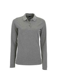 SOL'S - Damska Koszulka Polo Z Długim Rękawem Perfect Melange Pique. Typ kołnierza: polo. Kolor: szary. Długość rękawa: długi rękaw. Długość: długie