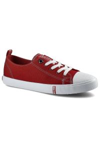 Big-Star - Czerwone Trampki Big Star Damskie Sznurowane Buty. Okazja: na co dzień, na spacer. Zapięcie: sznurówki. Kolor: czerwony. Materiał: guma, jeans, materiał. Szerokość cholewki: normalna. Sezon: wiosna. Styl: casual