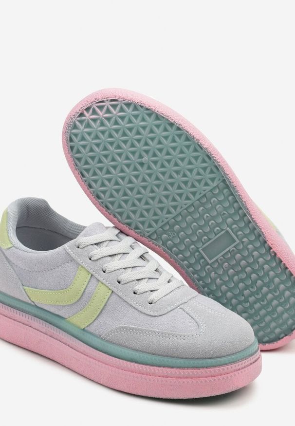Born2be - Niebiesko-Różowe Sneakersy w Stylu Klasycznych Tenisówek na Grubej Podeszwie Grelritia. Okazja: na co dzień. Kolor: niebieski. Materiał: jeans