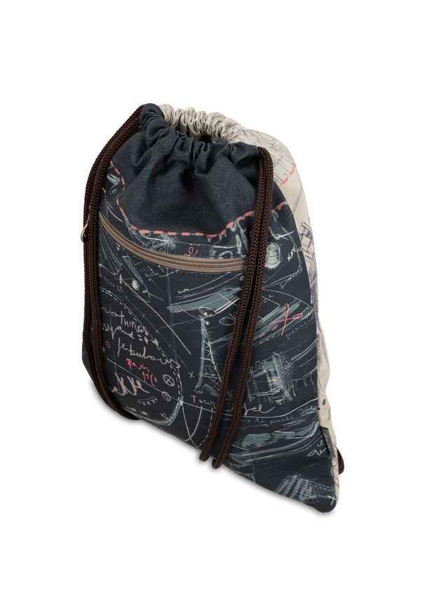 Beżowy Worek Anekke Stylowe Plecak Damski. Kolor: beżowy. Wzór: napisy, aplikacja. Materiał: zdobione. Styl: elegancki