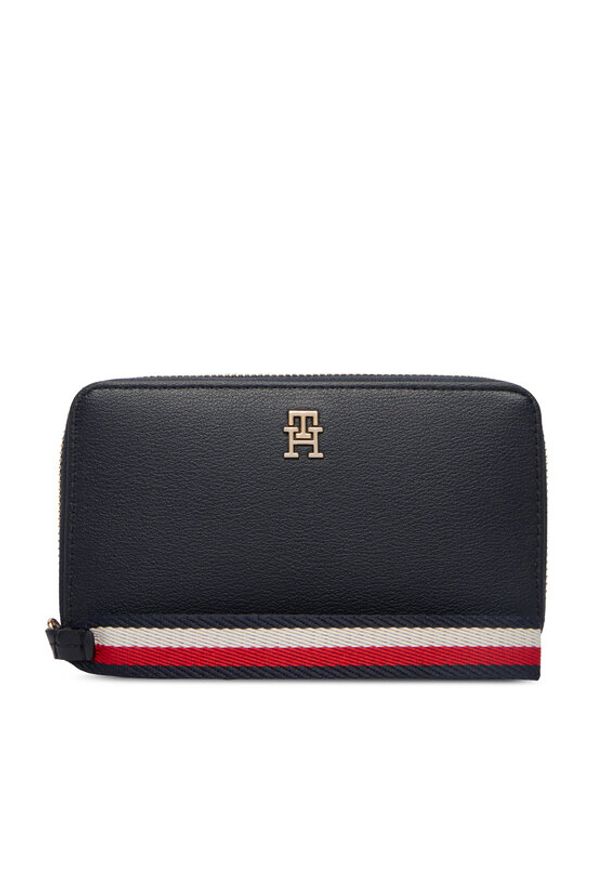 TOMMY HILFIGER - Tommy Hilfiger Portfel Th Logotape Compact Zip Around AW0AW18699 Granatowy. Kolor: niebieski. Materiał: skóra
