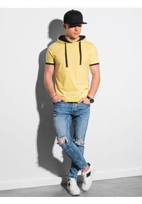 Ombre Clothing - T-shirt męski z kapturem bez nadruku S1376 - żółty - XXL. Okazja: na co dzień. Typ kołnierza: kaptur. Kolor: żółty. Materiał: bawełna, jersey, dzianina. Styl: klasyczny, casual