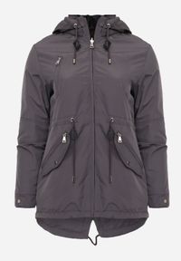 Born2be - Szaro-Czarna Przejściowa Kurtka Dwustronna o Kroju Parki z Pikowaniem Wewnątrz Zidelle. Typ kołnierza: kaptur. Kolor: szary. Materiał: poliester, jeans. Styl: sportowy #6