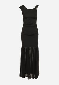 Born2be - Czarna Koktajlowa Sukienka z Wiskozą Ozdobiona Marszczeniem Galapina. Okazja: na imprezę. Kolor: czarny. Materiał: wiskoza. Wzór: aplikacja. Styl: wizytowy #4