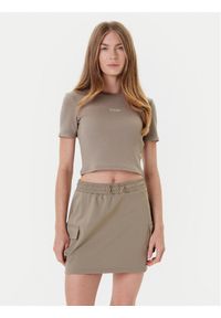 Guess T-Shirt V5YP08 K8RT2 Khaki Slim Fit. Kolor: brązowy. Materiał: wiskoza