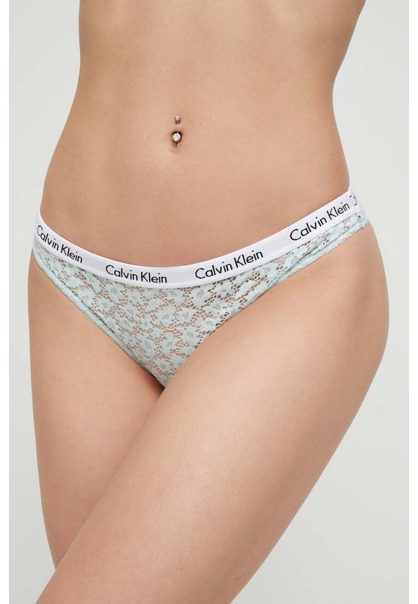 Calvin Klein Underwear brazyliany kolor turkusowy z koronki. Kolor: turkusowy. Materiał: koronka. Wzór: koronka