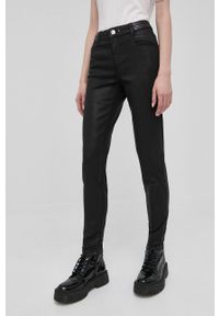 Morgan spodnie damskie kolor czarny dopasowane medium waist. Kolor: czarny. Materiał: materiał, bawełna